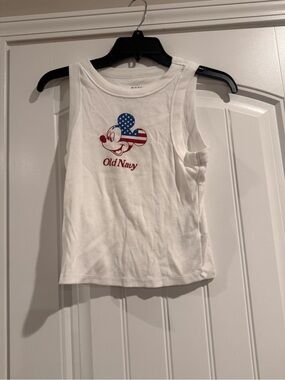 Old Navy White Tank Top with Red & Blue Patriotic Mickey Graphic
